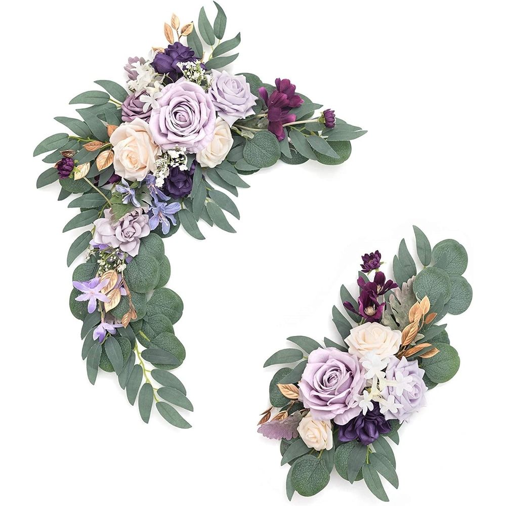 Artificial Flower Set, Wedding Arch Floral Swags for Wedding Reception Ceremony Backdrop Sweetheart Table Chair Home Decoration (Purple)