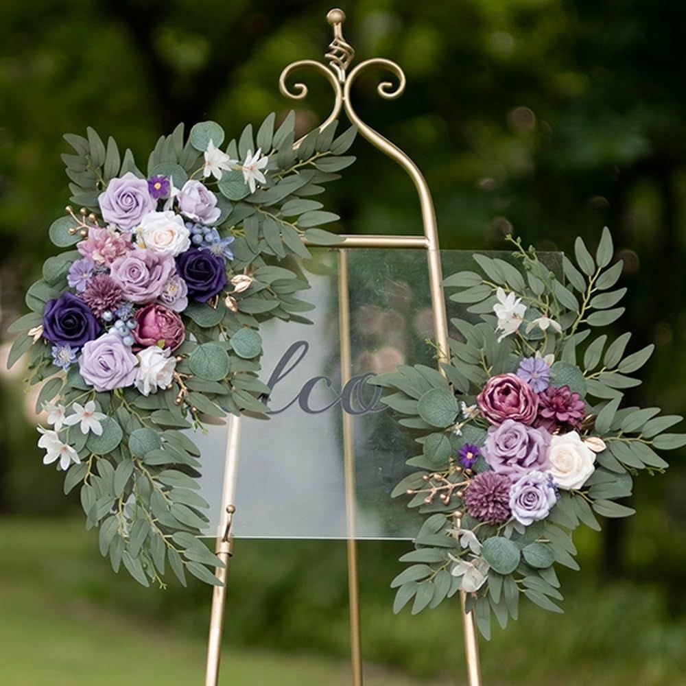 Artificial Flower Set, Wedding Arch Floral Swags for Wedding Reception Ceremony Backdrop Sweetheart Table Chair Home Decoration (Purple)
