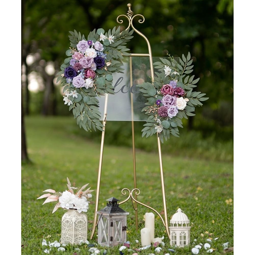 Artificial Flower Set, Wedding Arch Floral Swags for Wedding Reception Ceremony Backdrop Sweetheart Table Chair Home Decoration (Purple)