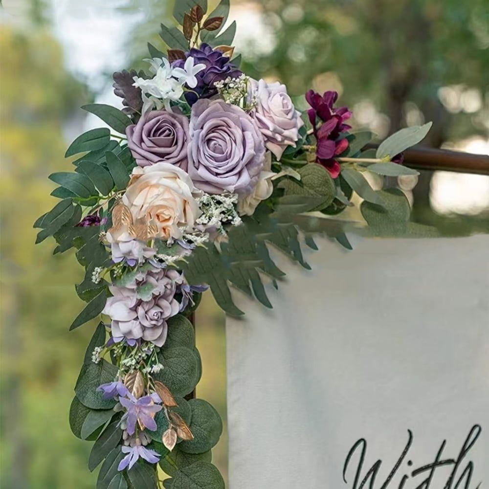 Artificial Flower Set, Wedding Arch Floral Swags for Wedding Reception Ceremony Backdrop Sweetheart Table Chair Home Decoration (Purple)