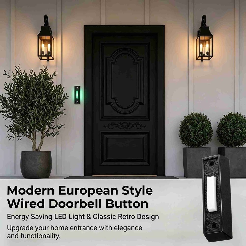 2 Pack LED Lighted Doorbell Button Wired, Door Bell Ringer Push Buttons Replacement Wall Mount Door Chime Opener Switch, Doorbell Cover with Soft Light (Green Light)