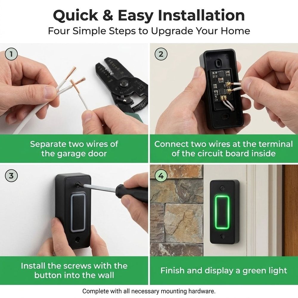 2 Pack LED Lighted Doorbell Button Wired, Door Bell Ringer Push Buttons Replacement Wall Mount Door Chime Opener Switch, Doorbell Cover with Soft Light (Green Light)