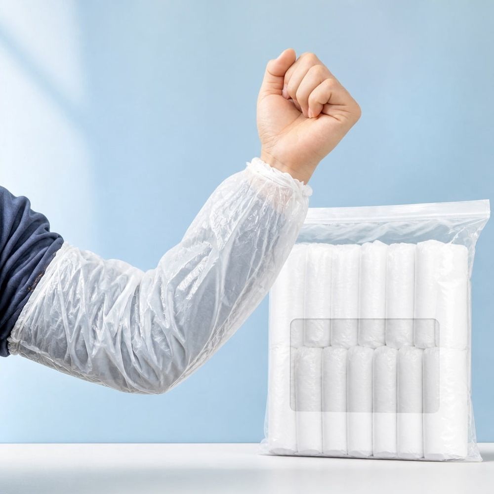 MODANU 100 Pcs Disposable Arm Sleeves Covers, Waterproof PE Oversleeves Covers for Men and Women, White