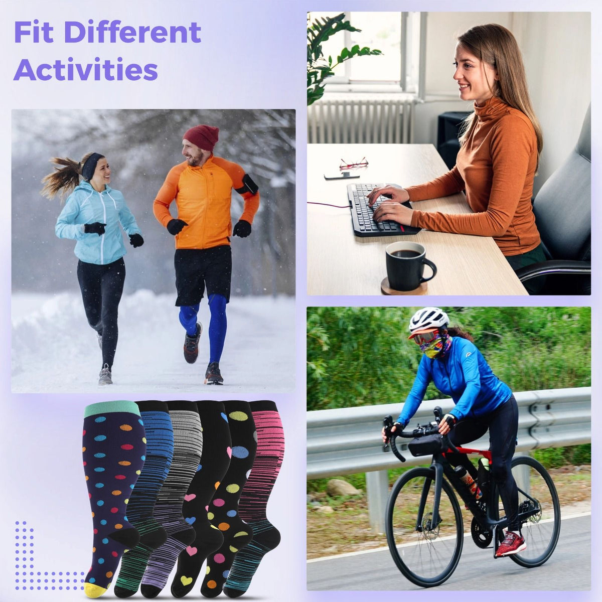 6 Pairs Sports Socks for Women Men Wide Calf High Pressure Stockings Support Socks Knee High Socks for Running, Athletics and Travel, 3XL