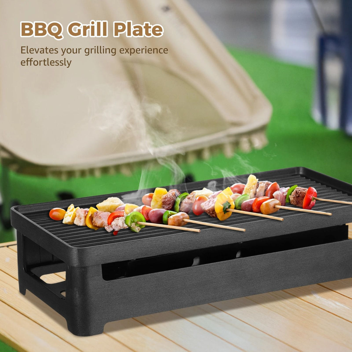 BBQ Grill Plate and Heat Plates, Smokeless Barbecue Grill Accessories for Home and Outdoor Camping, Portable BBQ Grill with 2 Finger Guard Gloves