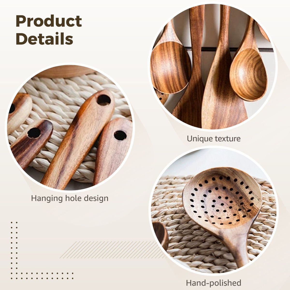 10PCS Wooden Spoons for Cooking, Nonstick Heat Resistant Teak Wood Utensil Set, Kitchen Cooking Spatulas, Long-lasting Long Handle Cookware Tools