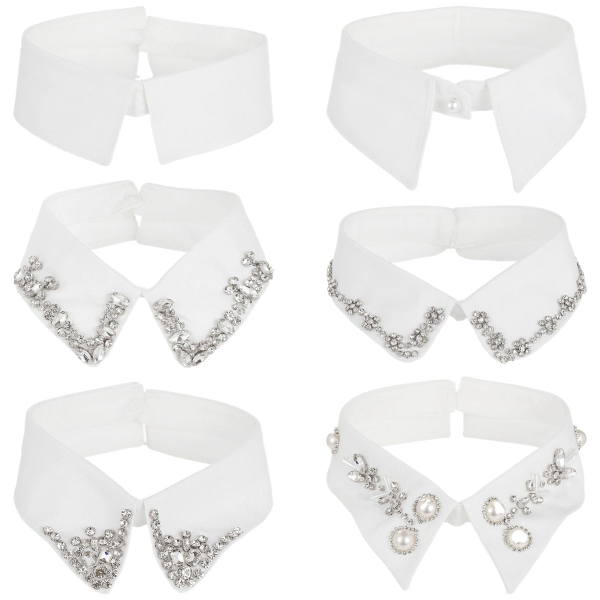 6PCS Detachable Fake Collar, White  Collar with Rhinestones, Half Shirt Blouse Collar, Fashion Accessories
