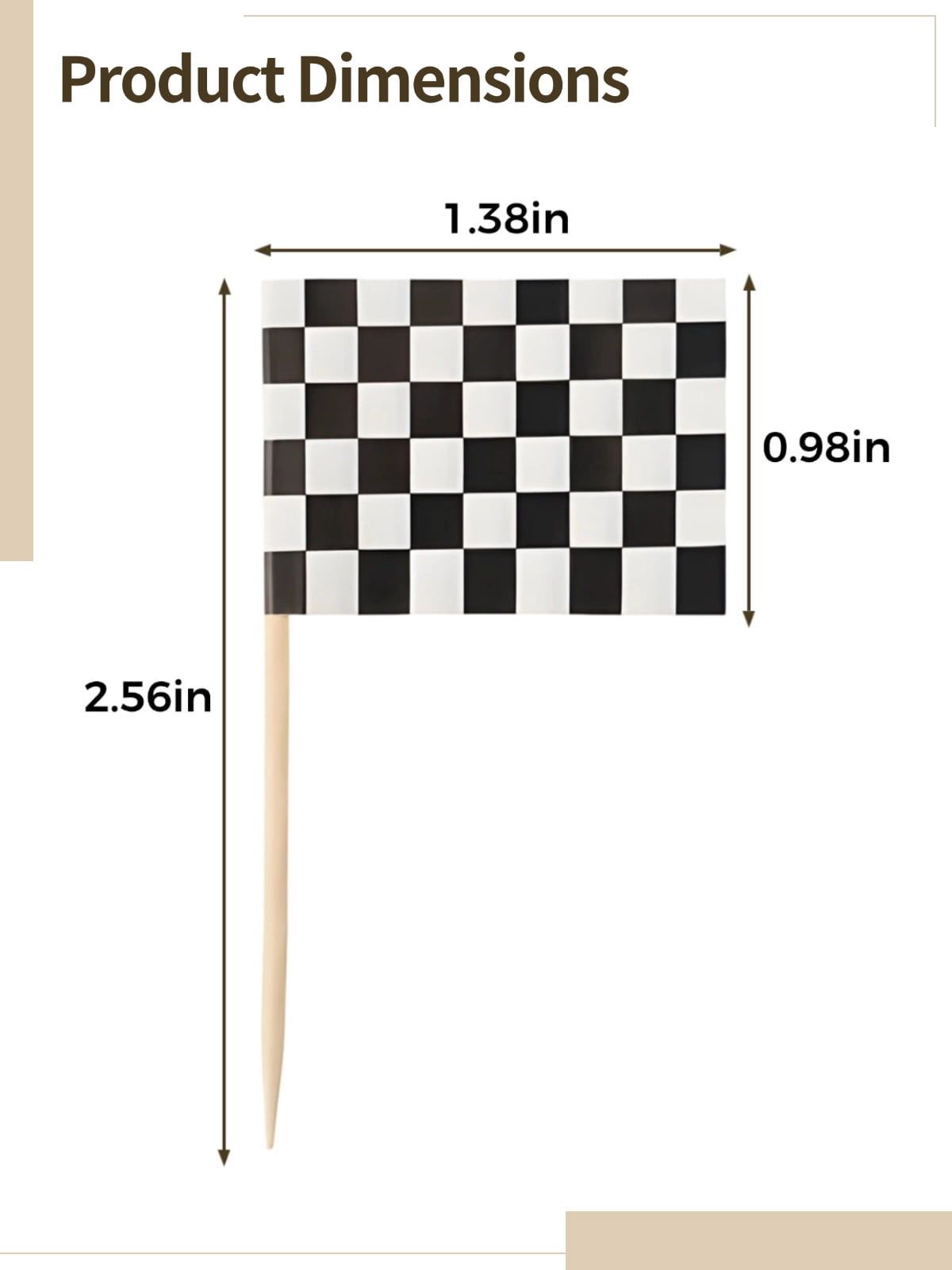 2PCS Checkered Flags on Sticks, Cupcake Toppers, Racing Flag Style, Black and White Party Decorations Picks, Mini Cake Topper for Birthday, Race Car Theme Party