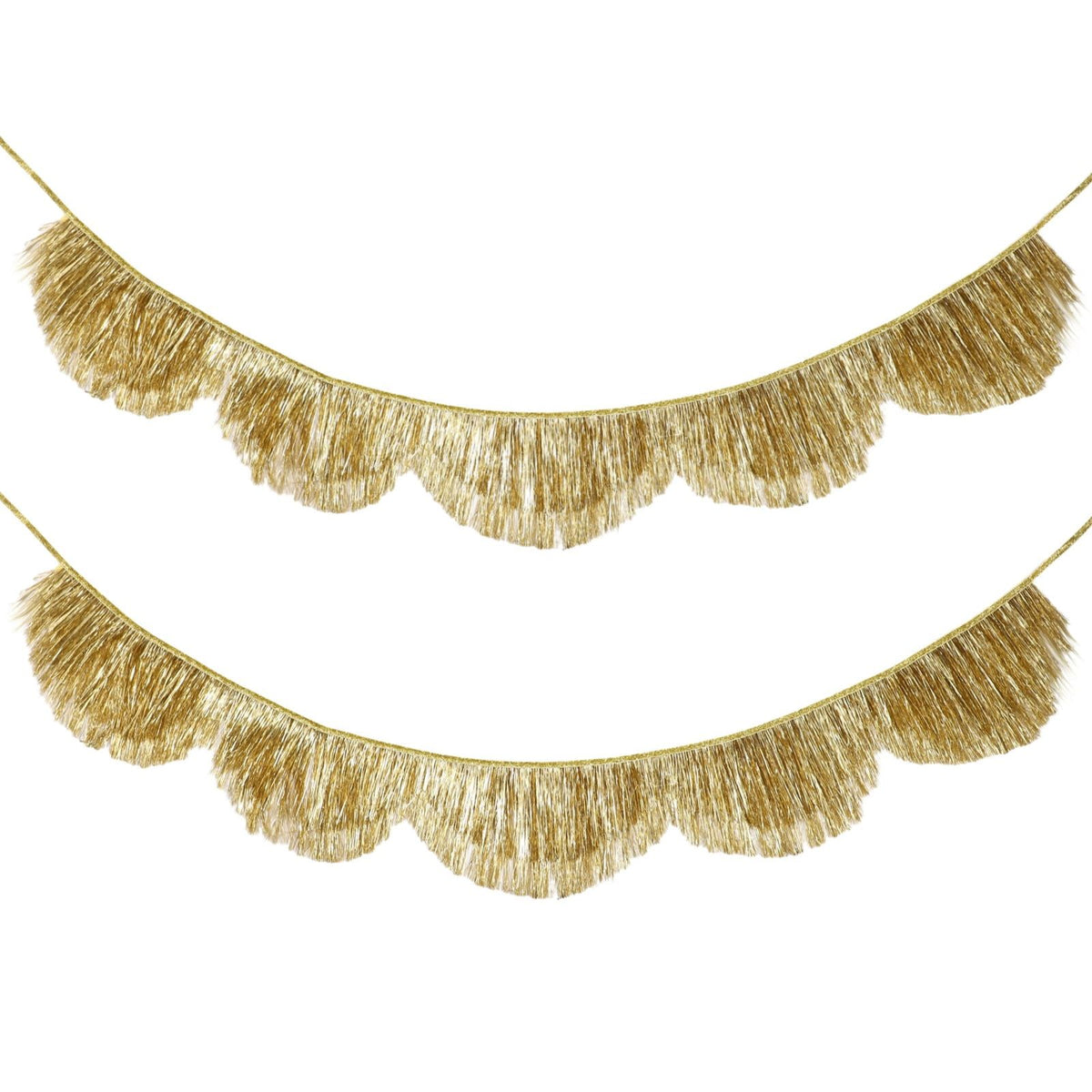 2PCS Gold Fringe Banner, 6.6ft Scalloped Layered Tassel Banner, Metallic Tinsel Garland Streamer, Shiny Backdrop for Birthday, Bachelorette, Wedding, Anniversary Party Decorations