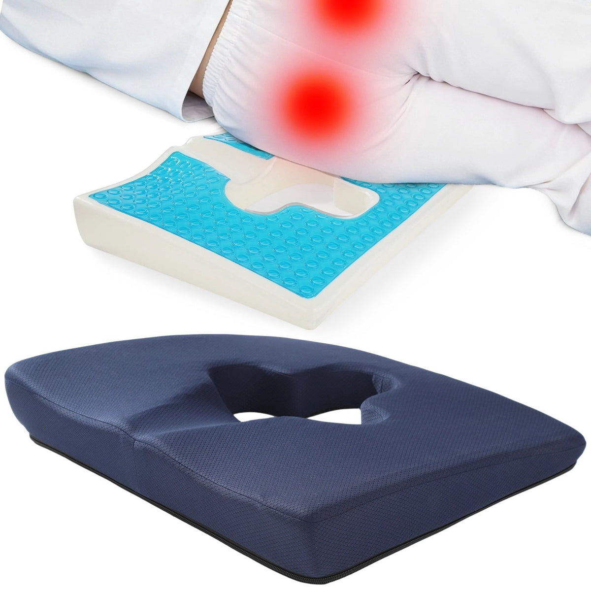 Gel Wheelchair Seat Cushion with Memory Foam, Cooling Support Cushion for Sitting or Lying, Coccyx Cutout Pillow for Wheelchair Office Chair Bed Car Seat with Washable Zipper Cover