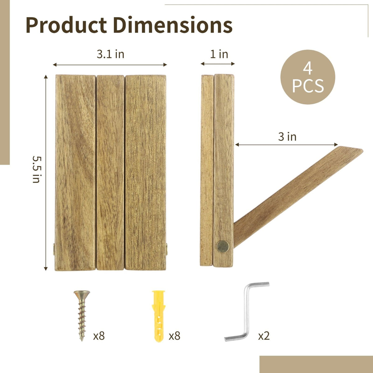 4PCS Foldable Wall Hooks, Wooden Folding Coat Hooks, Piano Key Wall Mounted Racks, Decorative Towel Robe Hat Bag Holders for Bathroom, Bedroom, Entrance