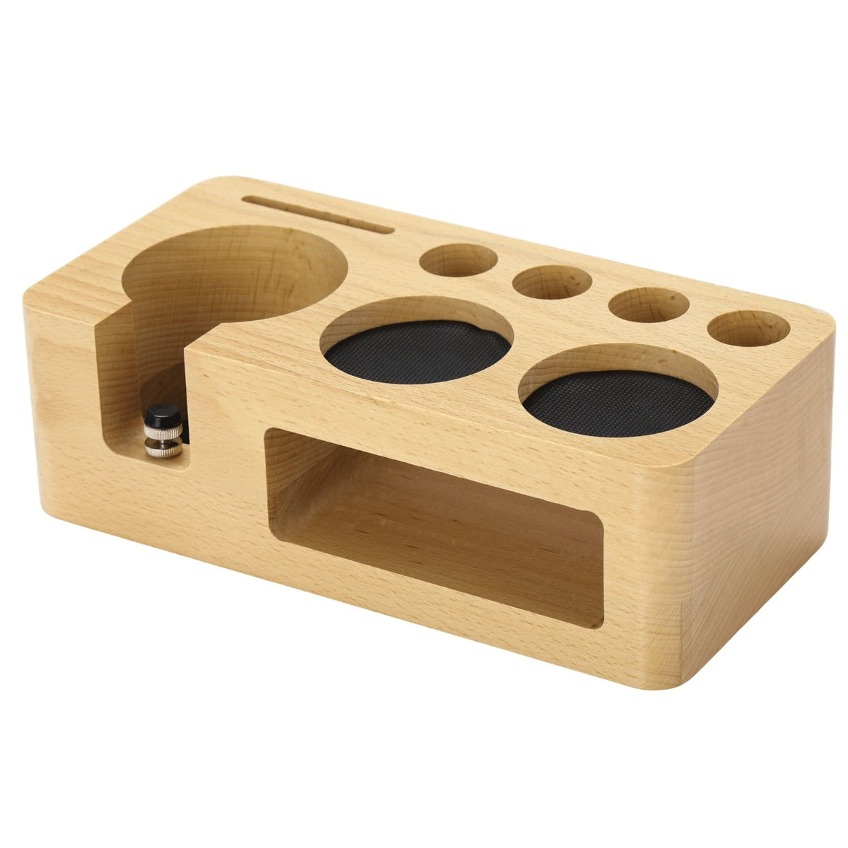 Wood Coffee Tamper Holder, 8-Hole Espresso Tamping Station, Adjustable Height Coffee Machine Portafilter Stand, Organizer Base for Barista Tools & Accessories, 9.4" x 4.6" x 3.1