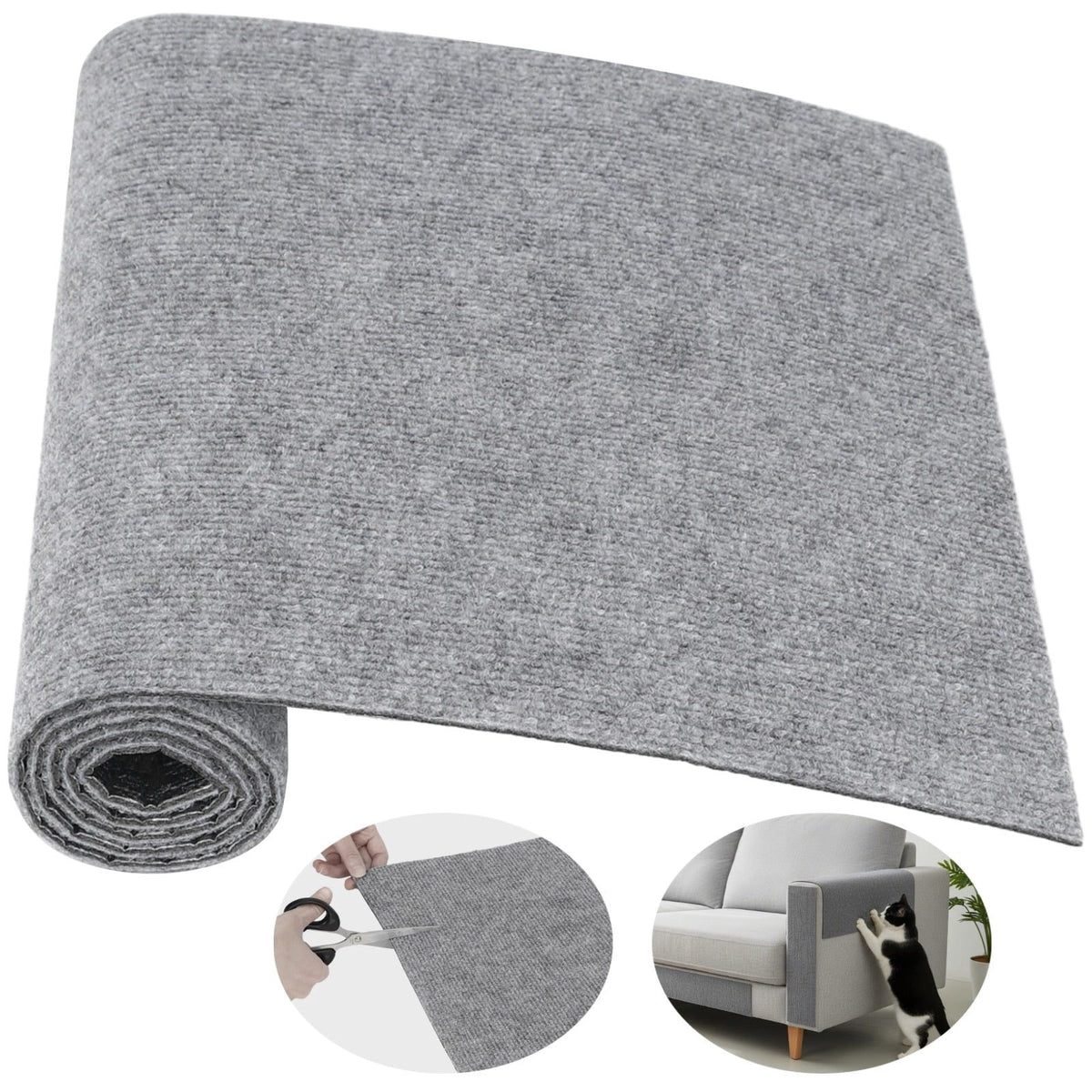 DIY Trimmable Self-Adhesive Carpet, 15.7 x 39.4 in, Soft Polyester, Sound Dampening & Anti-Slip, Gray Cat Scratch Couch Furniture Protector for Floors, Sofas, Stairs