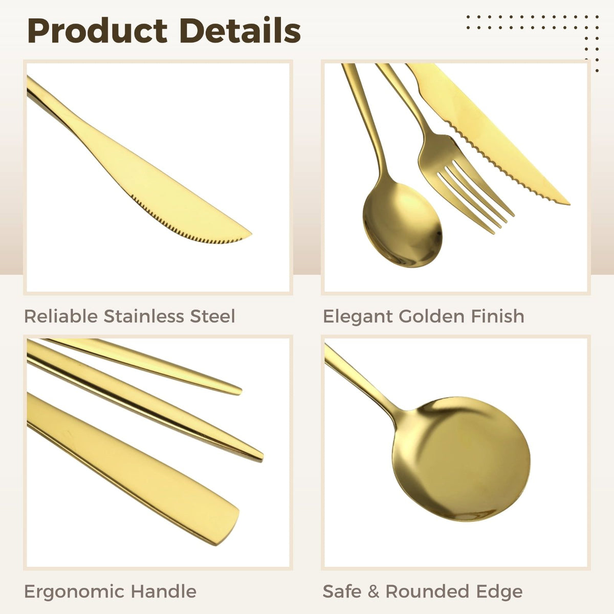 56PCS Stainless Steel Flatware Set, Golden Utensils with Steak Knives, Forks, Spoons & Straws, Luxury Mirror Polished Silverware, Ergonomic Dinnerware for Home Kitchen Restaurant