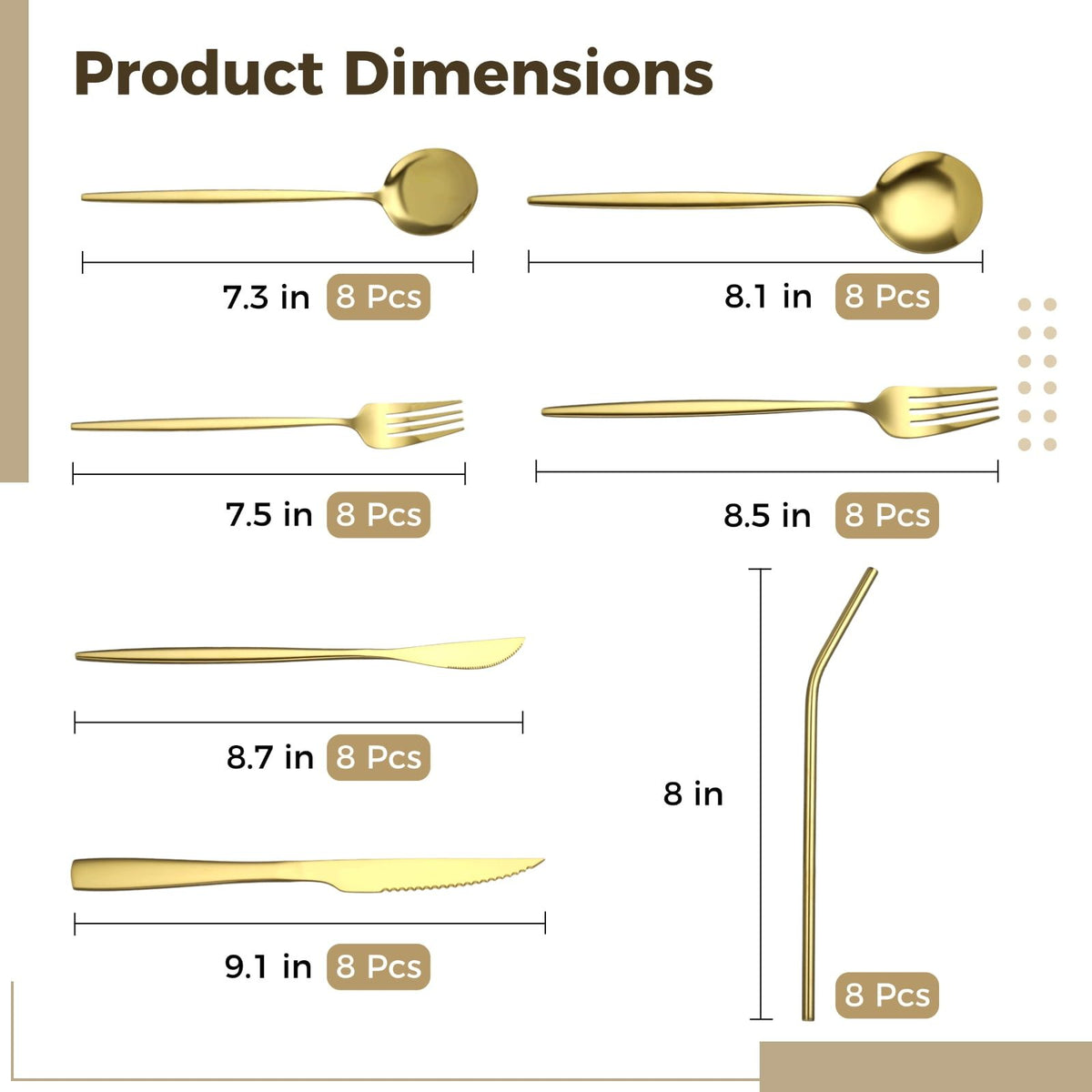 56PCS Stainless Steel Flatware Set, Golden Utensils with Steak Knives, Forks, Spoons & Straws, Luxury Mirror Polished Silverware, Ergonomic Dinnerware for Home Kitchen Restaurant