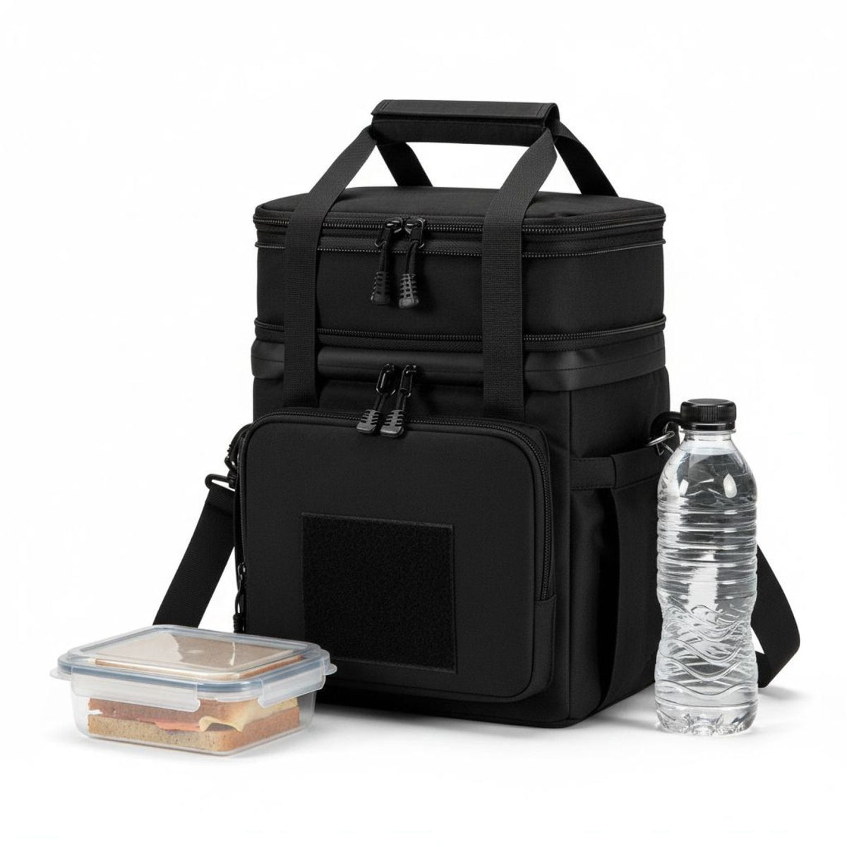 Double Layer Insulated Lunch Bag for Men, Expandable Lunch Cooler Bag with Leakproof Waterproof Lining, Oxford Cloth Tote with Shoulder Strap Tissue Pocket for Work Picnic Camping