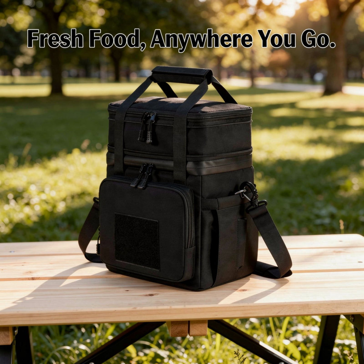 Double Layer Insulated Lunch Bag for Men, Expandable Lunch Cooler Bag with Leakproof Waterproof Lining, Oxford Cloth Tote with Shoulder Strap Tissue Pocket for Work Picnic Camping