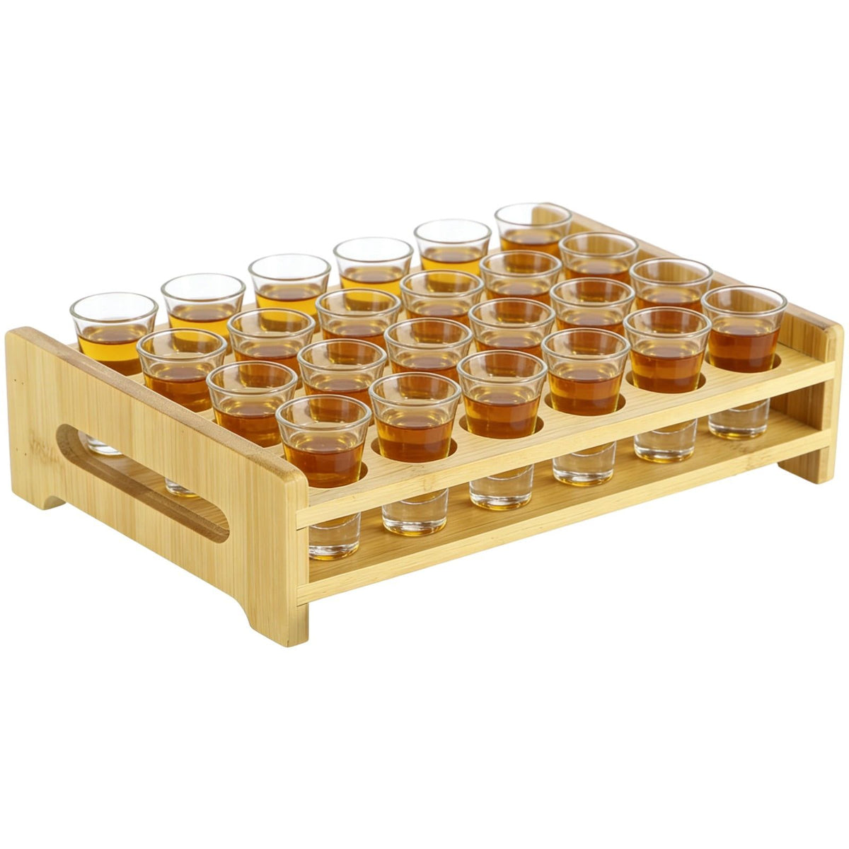 24-Hole Wood Shot Glass Display Holder, Natural Wood Serving Tray Rack Organizer for Home Bar Party, Sturdy Storage for Cocktail Shots, Test Tubes, 10.1" x 6.3" x 2.6" with 1.1" Holes
