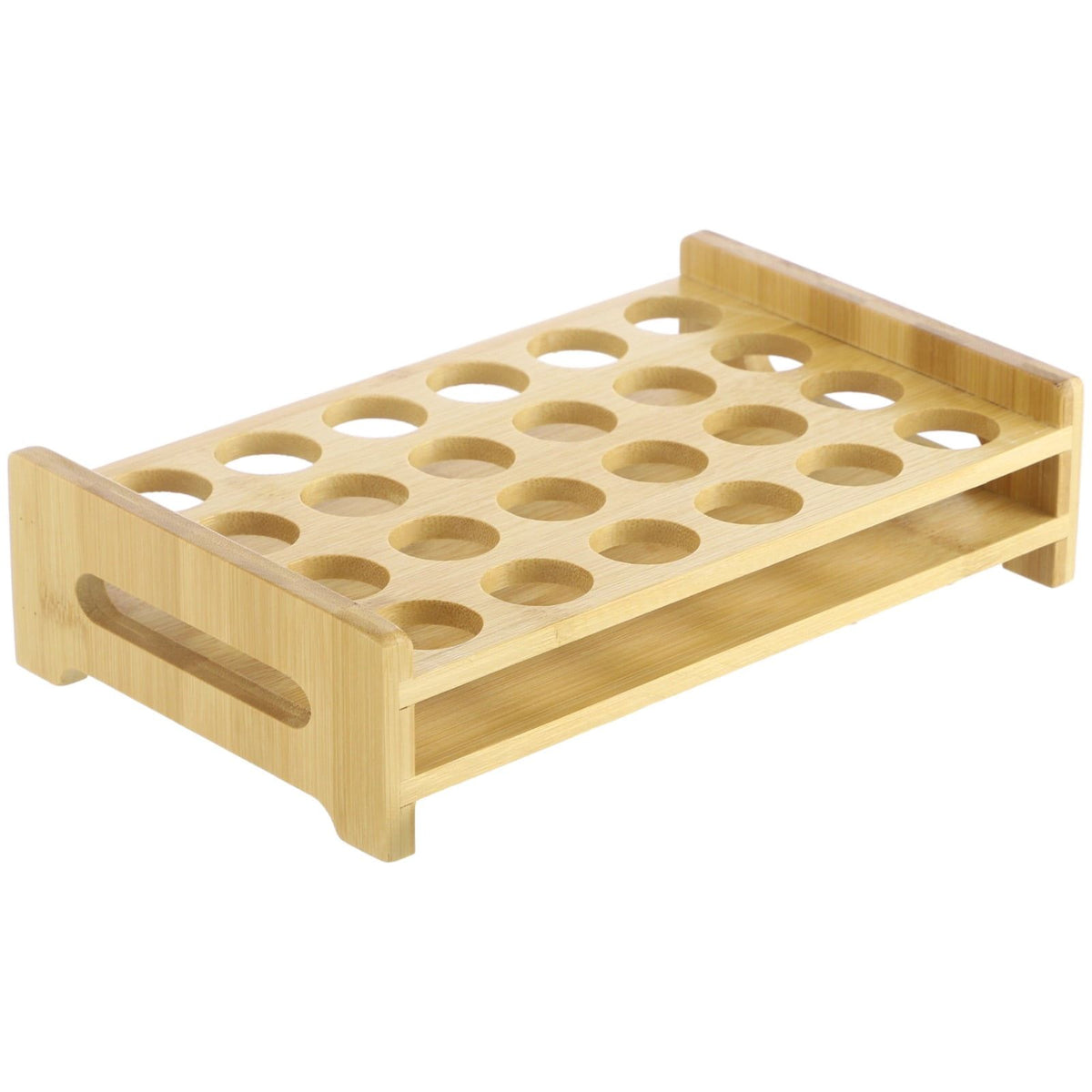 24-Hole Wood Shot Glass Display Holder, Natural Wood Serving Tray Rack Organizer for Home Bar Party, Sturdy Storage for Cocktail Shots, Test Tubes, 10.1" x 6.3" x 2.6" with 1.1" Holes