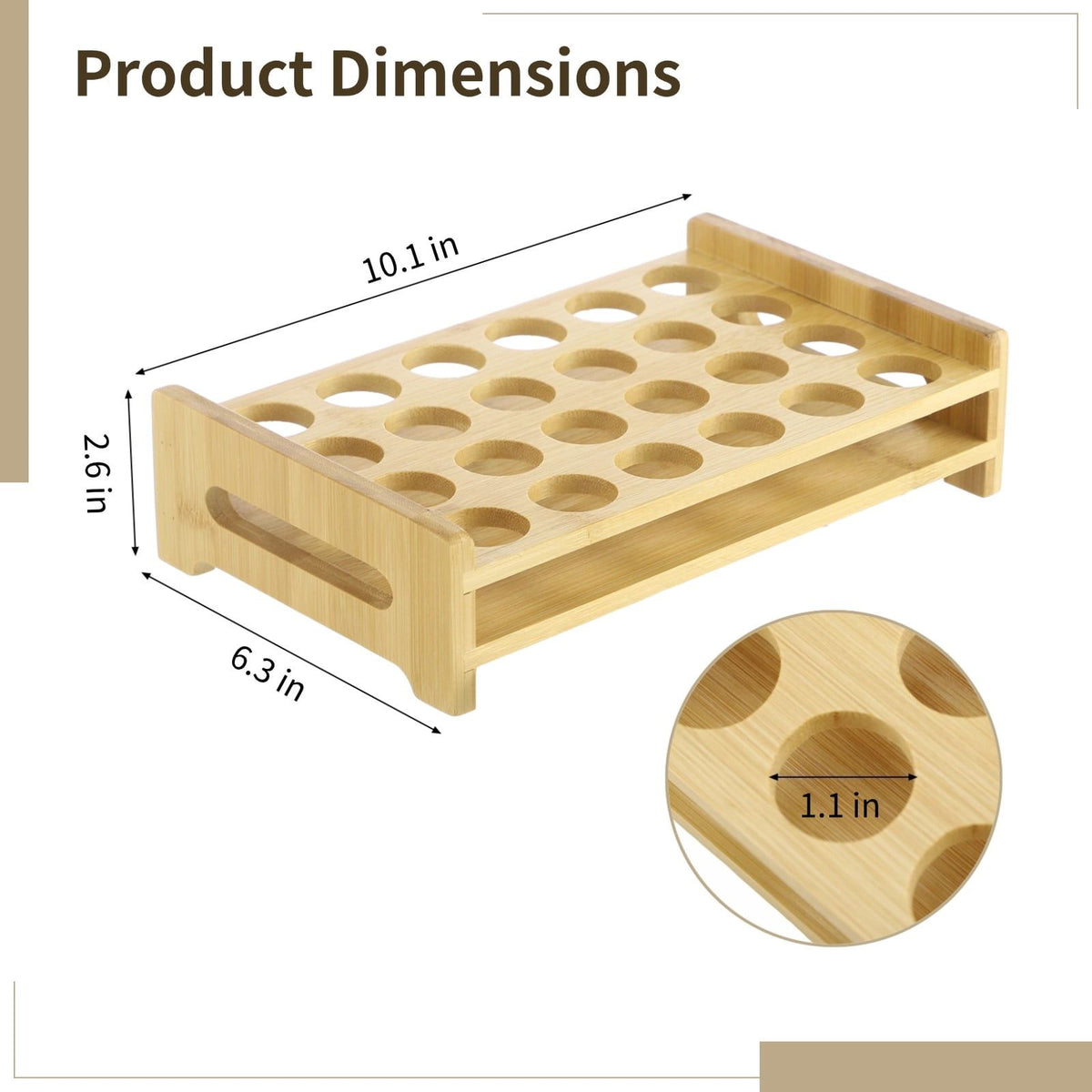 24-Hole Wood Shot Glass Display Holder, Natural Wood Serving Tray Rack Organizer for Home Bar Party, Sturdy Storage for Cocktail Shots, Test Tubes, 10.1" x 6.3" x 2.6" with 1.1" Holes