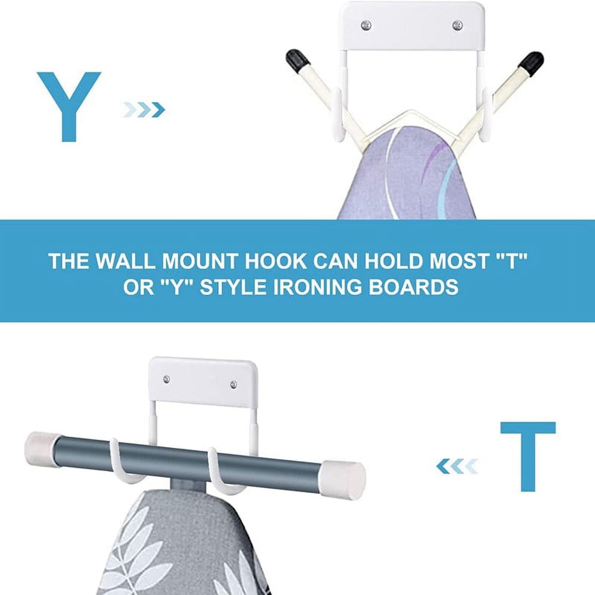 Ironing Board Hanger, Ironing Board Hook, Wall Mounted Holder, & Small Ironing Board (Matte White)