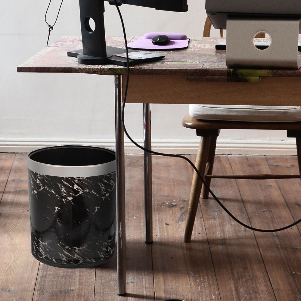 Home Use Black Marble Trash Can Plastic Garbage Container for Bathroom