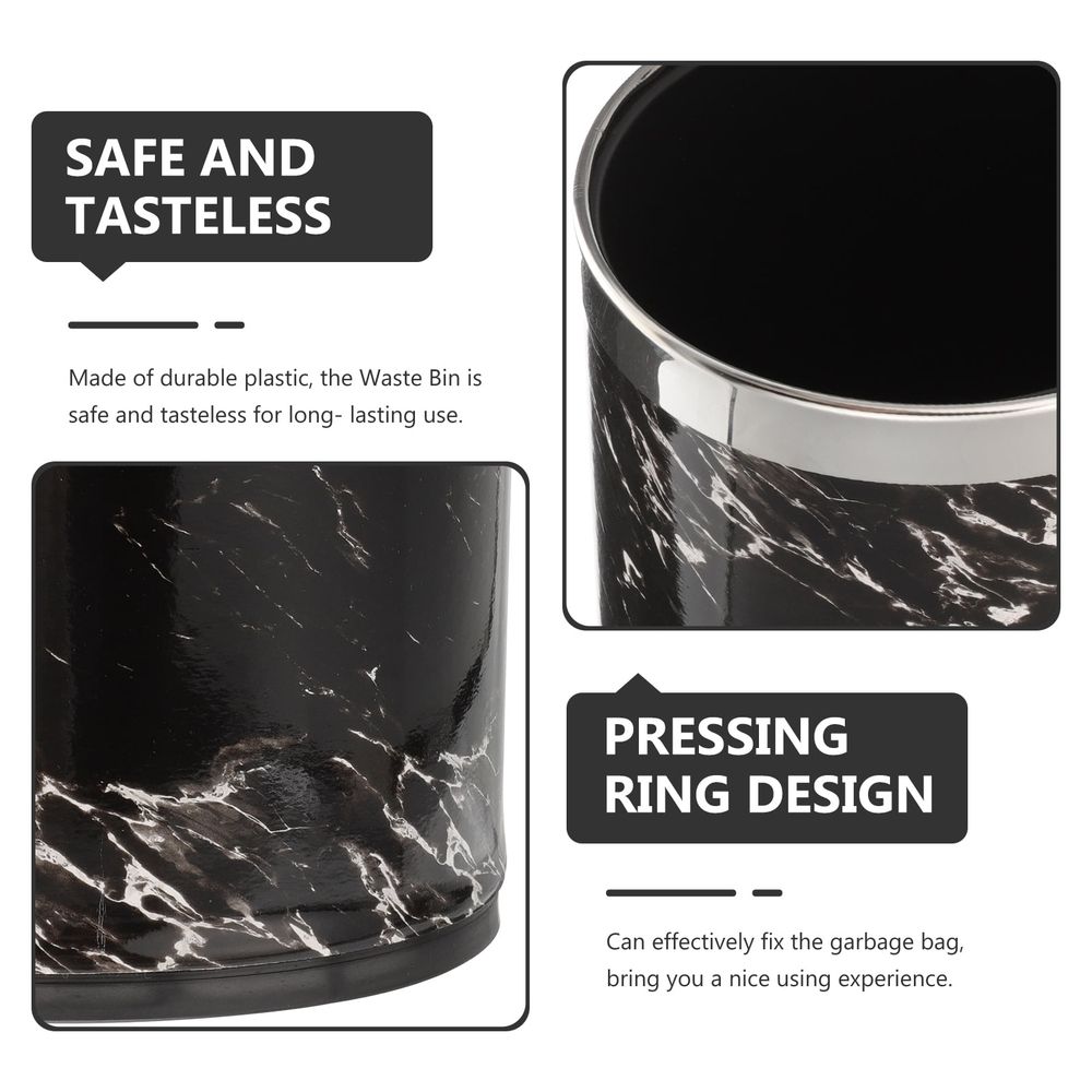 Home Use Black Marble Trash Can Plastic Garbage Container for Bathroom