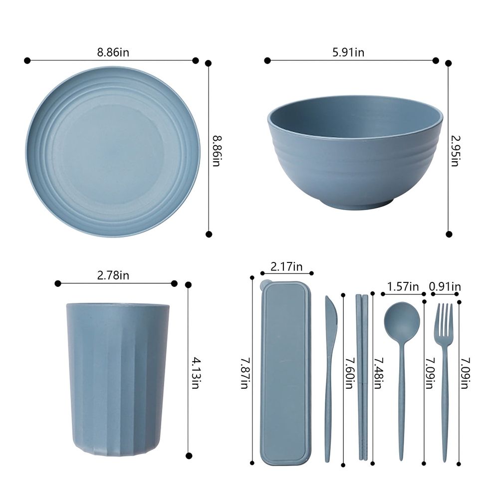 Wheat Straw Dinnerware Sets For 4, Camping Plates Cups And Bowls Set, Dishwasher Microwave Safe Dishes, Wheat Straw Plates And Bowls Sets