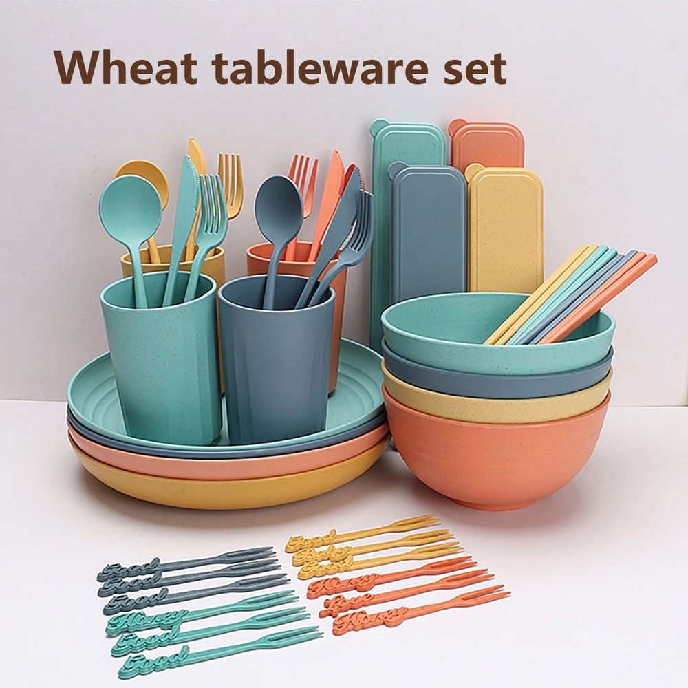 Wheat Straw Dinnerware Sets For 4, Camping Plates Cups And Bowls Set, Dishwasher Microwave Safe Dishes, Wheat Straw Plates And Bowls Sets