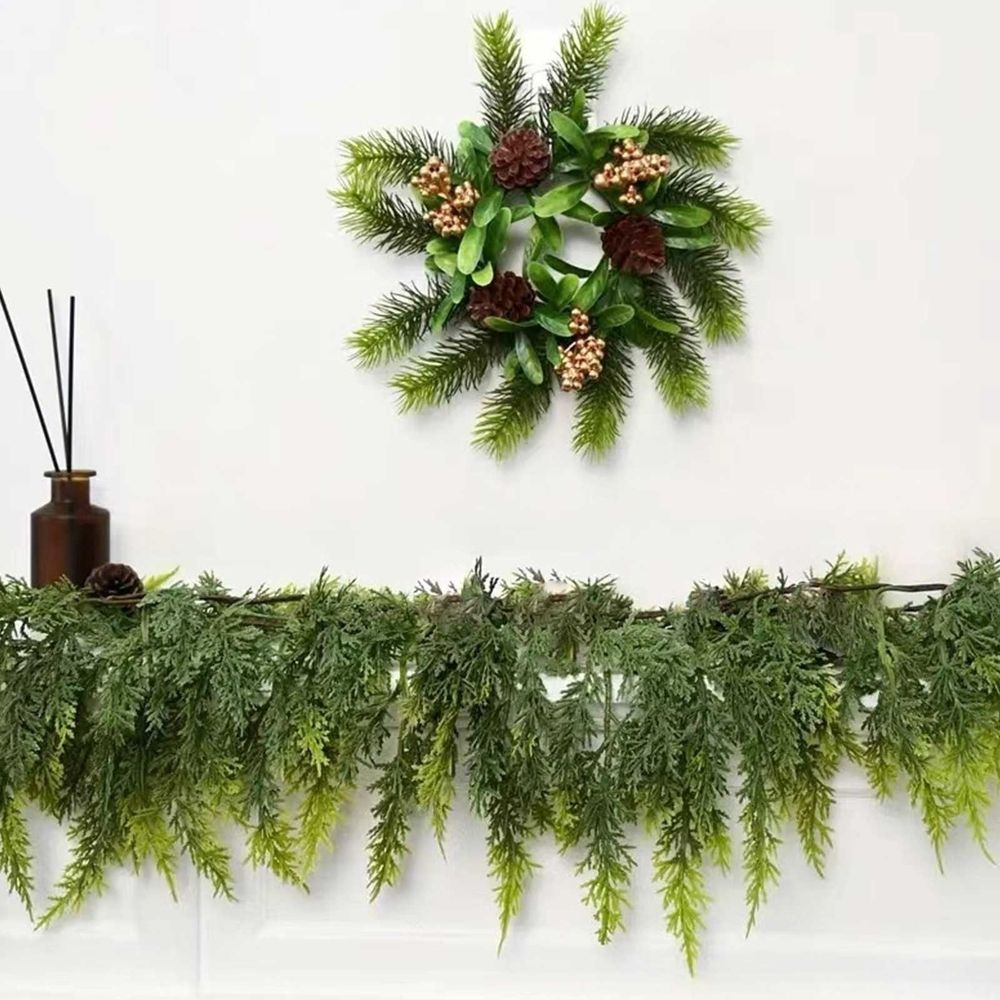 5.9Ft Artificial Christmas Garland - Green Cedar Needle Garland for Fireplace, Mantle, Door & Wall Decor - Indoor/Outdoor Holiday Party Decoration
