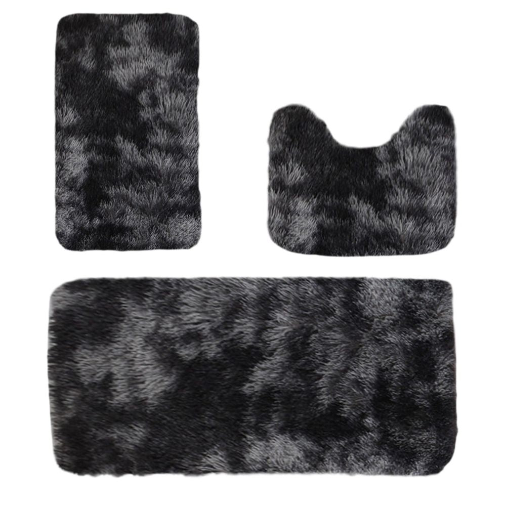 3-Piece Mixed Color Bathroom Rug Set - Soft Plush Velvet Fleece Non-Slip Absorbent Mats for Shower, Toilet & Bath - Washable Dark Blue Gray Khaki Red Pink Brown