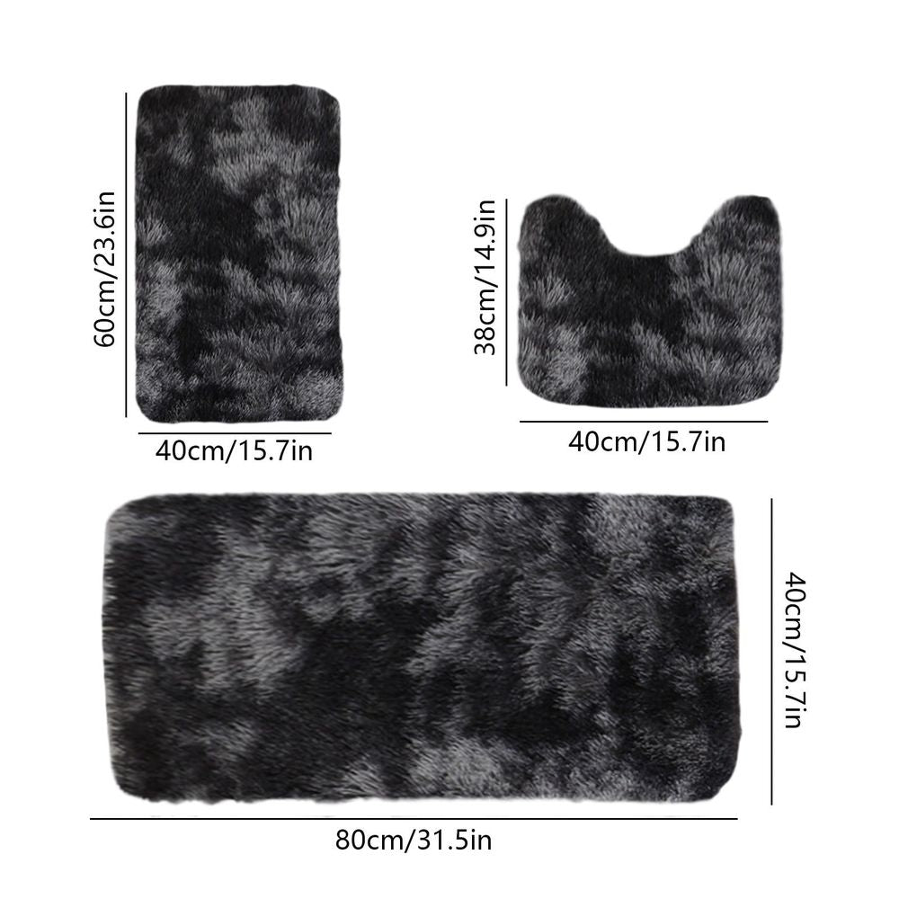 3-Piece Mixed Color Bathroom Rug Set - Soft Plush Velvet Fleece Non-Slip Absorbent Mats for Shower, Toilet & Bath - Washable Dark Blue Gray Khaki Red Pink Brown