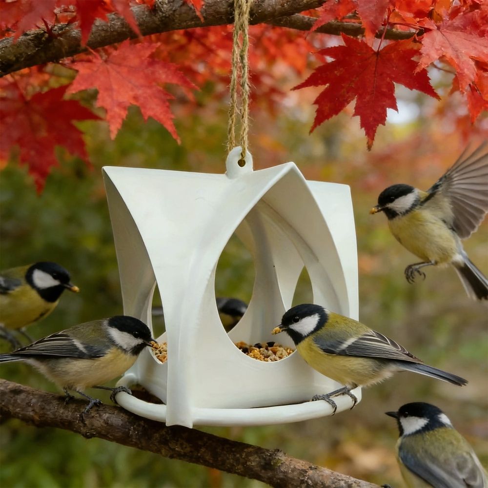 Hanging Wild Bird Feeder Weatherproof Outdoor 4.72x4.72x4.72in for Garden Yard Patio Decor(White)