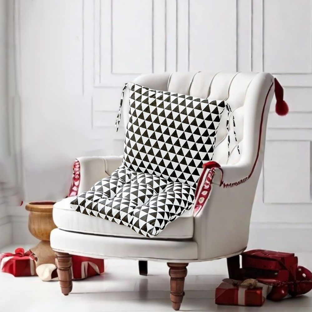 High Back Chair Cushion 15.75x31.5in, Weather Resistant Tufted Seat Pad with Ties, Comfortable Indoor Outdoor Cushion for Patio Dining, B