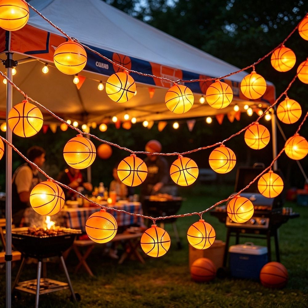 118in Basketball String Lights, 20 LEDs Sports Themed Fairy Lights, Battery Powered Waterproof Indoor Outdoor Decor for Bedroom Patio Party Backyard