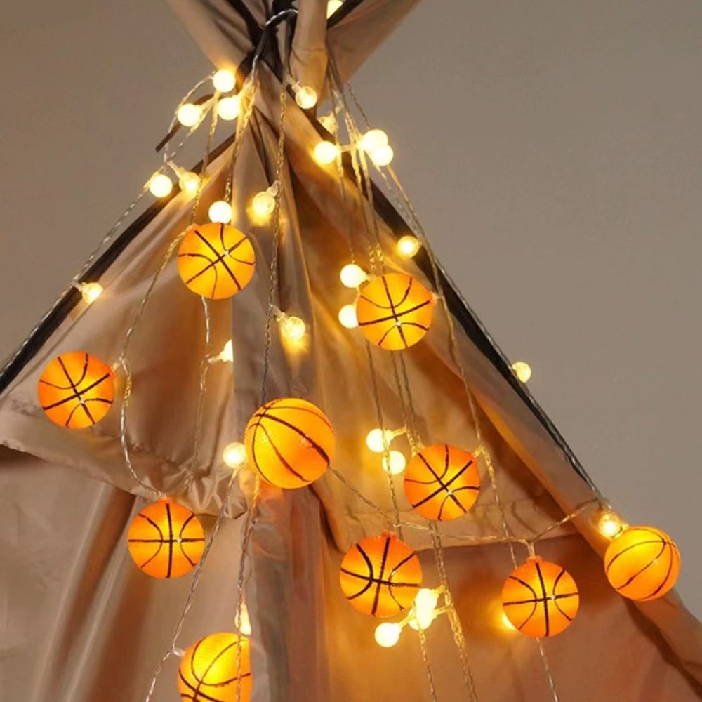 118in Basketball String Lights, 20 LEDs Sports Themed Fairy Lights, Battery Powered Waterproof Indoor Outdoor Decor for Bedroom Patio Party Backyard