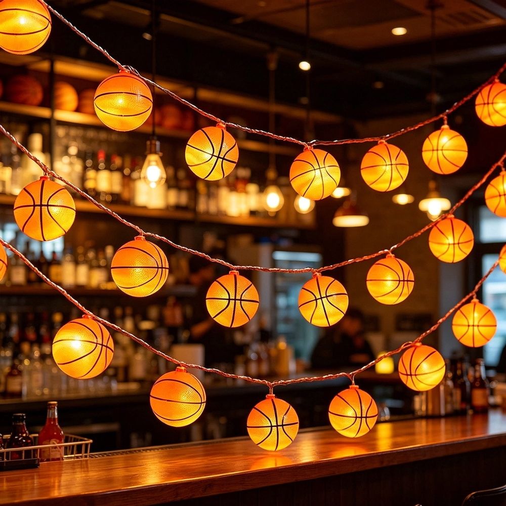 118in Basketball String Lights, 20 LEDs Sports Themed Fairy Lights, Battery Powered Waterproof Indoor Outdoor Decor for Bedroom Patio Party Backyard