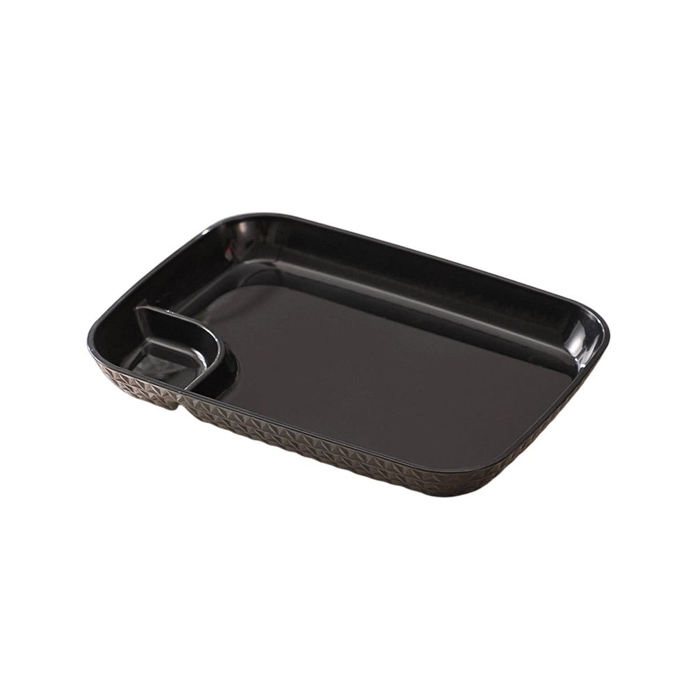 Divided Dinner Plates, Compartmentalized Plastic Meal Tray, Microwave Dishwasher Safe Kids Tray 9.84x7.28in for Home School Lunch, Black