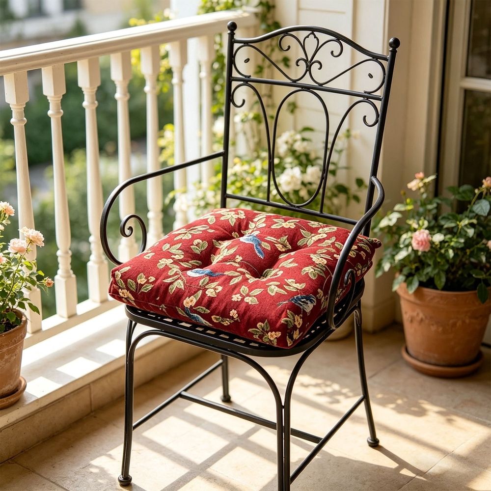 15.75x15.75in Chair Cushions for Dining Chairs, Vintage Floral Bird Tufted Seat Pad with Ties, Non-Slip Polyester Cushion for Kitchen Patio Office