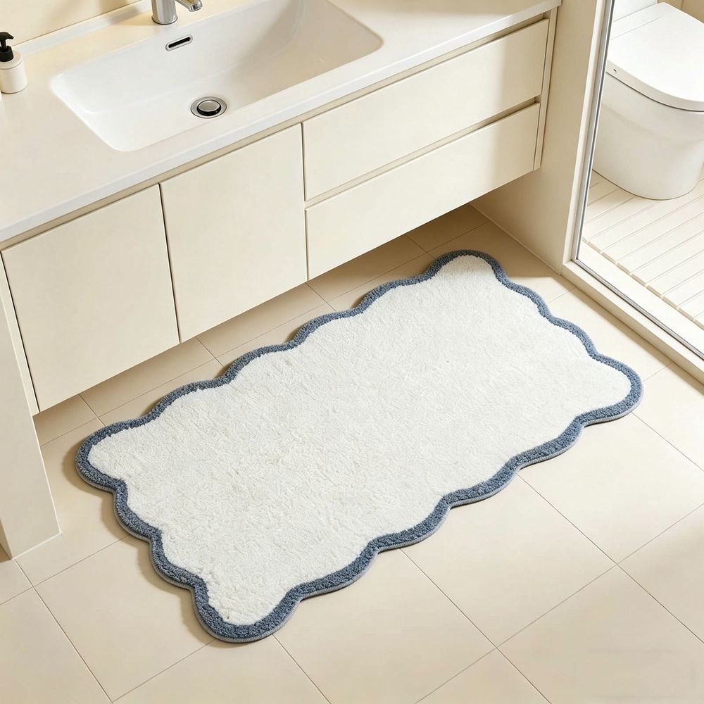 Wave Shaped Edges Floor Mat Tufted Bathroom Rug Soft Absorbent Non Slip for Entry Door Bedroom Guest Bath Living Room Office Washable Floor Mat 16 x 24 In Home Use Entry Hall Sofa