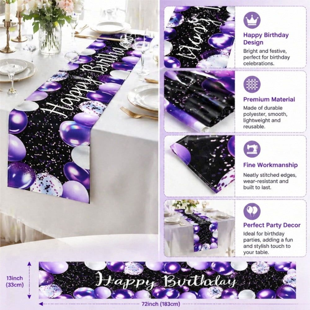 Happy Birthday Table Runner 72in, Graffiti Style Linen Party Table Runner for Birthday Party Kitchen Dining Table Decor, F
