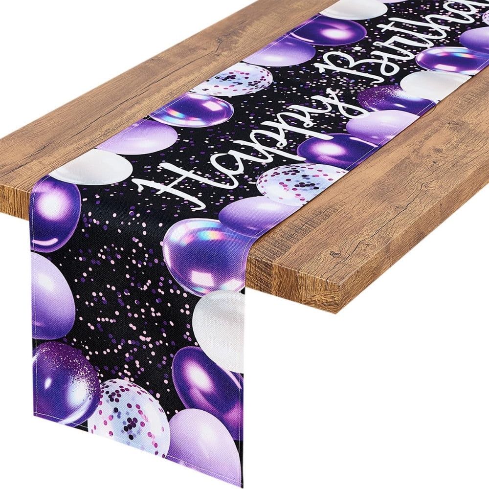 Happy Birthday Table Runner 72in, Graffiti Style Linen Party Table Runner for Birthday Party Kitchen Dining Table Decor, F