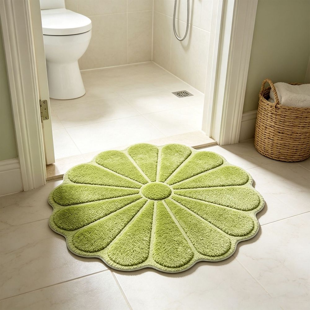 Flower Shaped Bathroom Floor Mat 23x23in Soft Absorbent Non Slip Anti Skid Bath Rug Decorative Waterproof for Home Entrance