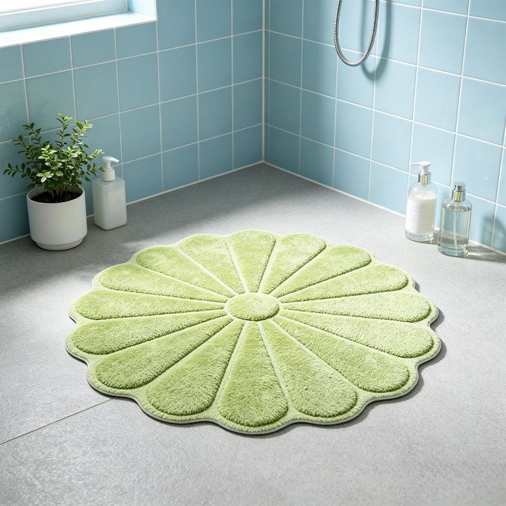 Flower Shaped Bathroom Floor Mat 23x23in Soft Absorbent Non Slip Anti Skid Bath Rug Decorative Waterproof for Home Entrance