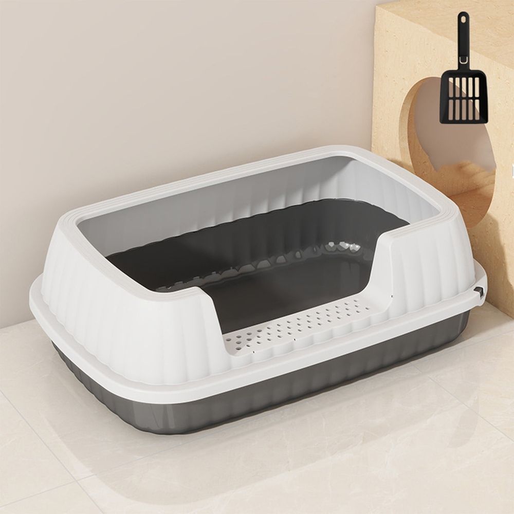 Semi Enclosed Cat Litter Box, Splash Proof High Side Toilet Basin, Sturdy Plastic Pet Pot with Shovel, Leak-proof Cleaning Tool for Kitten Daily Use, Dark Gray