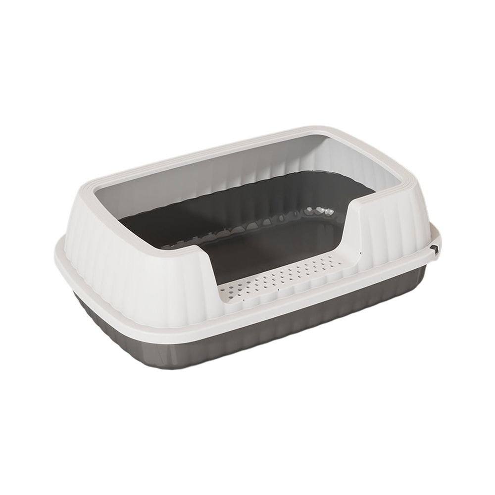 Semi Enclosed Cat Litter Box, Splash Proof High Side Toilet Basin, Sturdy Plastic Pet Pot with Shovel, Leak-proof Cleaning Tool for Kitten Daily Use, Dark Gray
