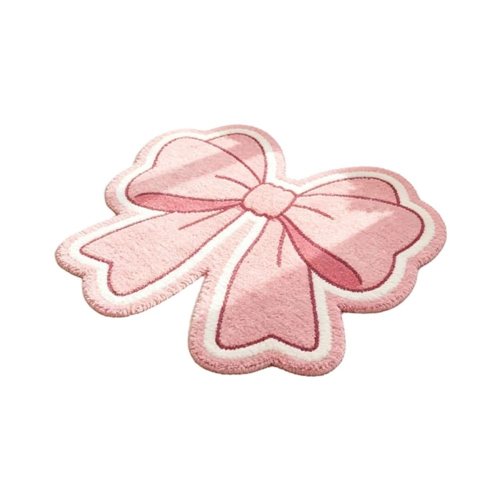 Bow Shaped Plush Floor Mat Non Slip Faux Fur Absorbent Soft Bedroom Rug Washable Window Decor Accent Mat
