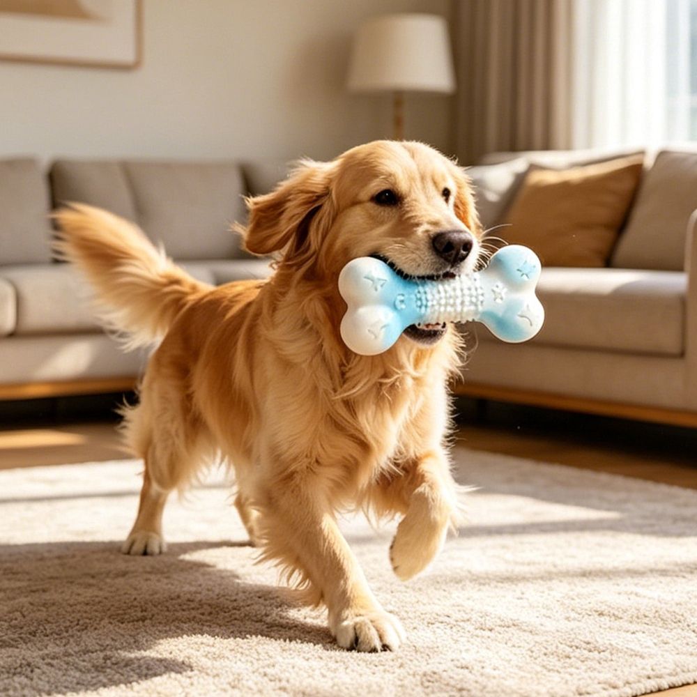 Bone Shaped Dog Chew Toy 7.87in, Textured Plastic Teeth Cleaning Pet Toy, Durable Teething Play Toy for Small Medium Dog Boredom Relief, Red