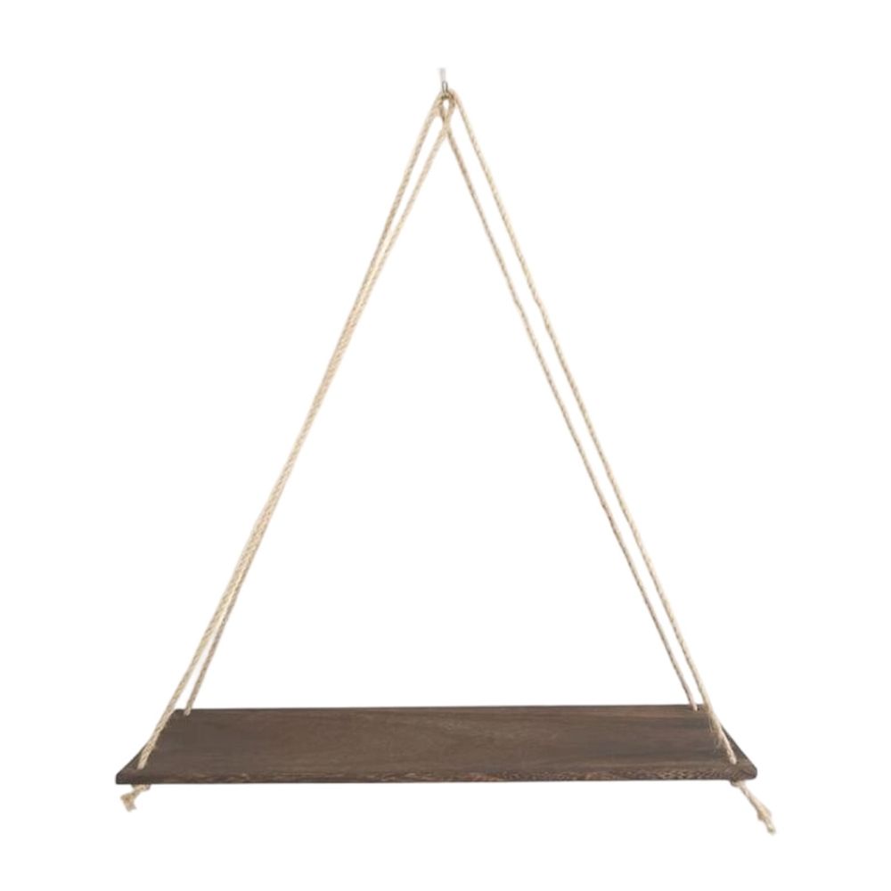 Small Boho Shelf Natural Wood Hanging Wall Shelves, Floating Rustic Storage, Space-Saving Vertical Design for Living Room, Bedroom, Kitchen, Office, Brown