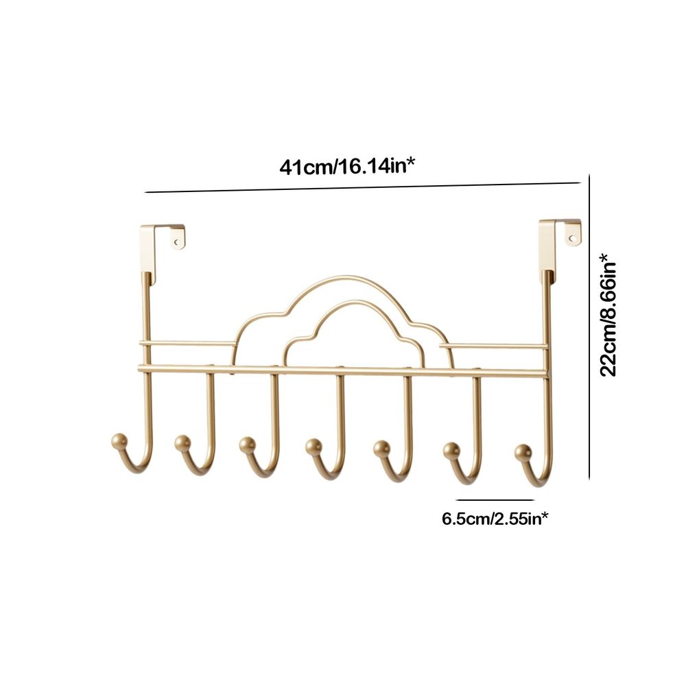 Iron over the Door Storage Hook, Punch Free Rustproof Towel Coat Hanger 16.14x8.66inch, Space Saving Organizer for Bathroom Entryway Bedroom, Gold